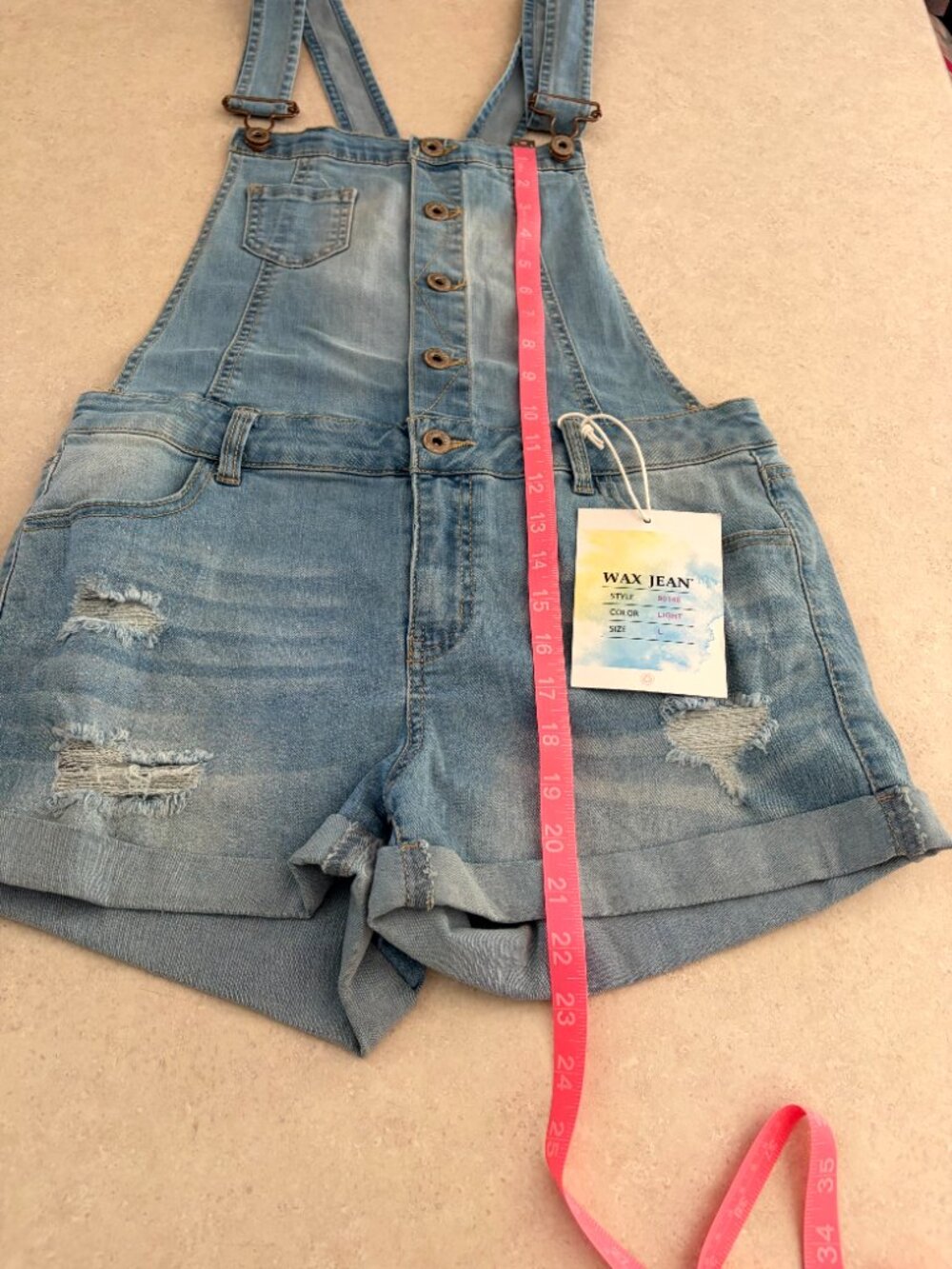 NWT Wax Jean Women Junior Blue Denim Short Overalls Romper  Size L - Picture 5 of 10